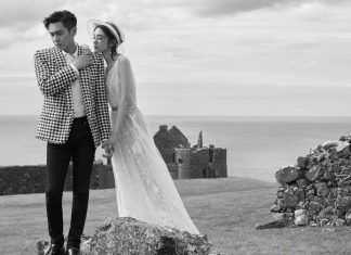 A pre-wedding photo of Chinese celebrities Zhang Ruoyun and Tang Yixin, taken this week at Dunluce Castle.